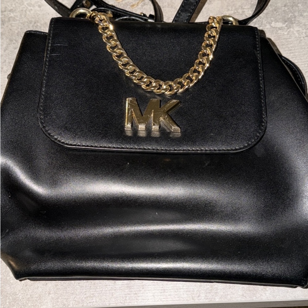 Michael Kors Black Backpack with Gold Chain